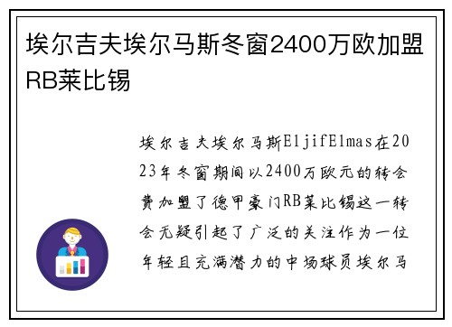 埃尔吉夫埃尔马斯冬窗2400万欧加盟RB莱比锡